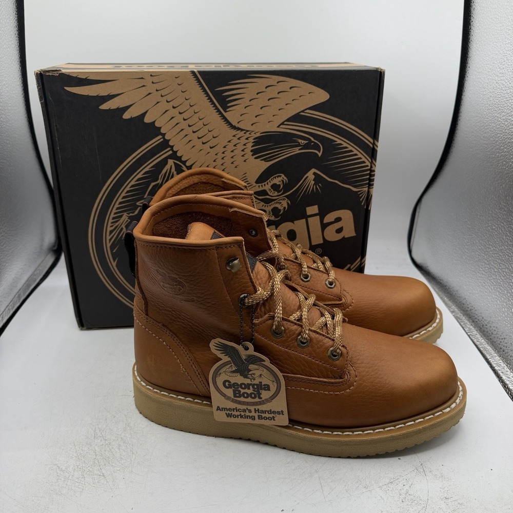 Georgia Wedge Work Boots Mens Sz 12 W WIDE Brown Leather Lace Up G6152